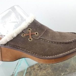 Sperry Top-sider Brown Shearling Wedge Clogs 7M